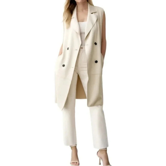 Zara Jackets & Blazers - [XS]Zara Faux Suede Double Breasted Belted Button Down Trench  Vest